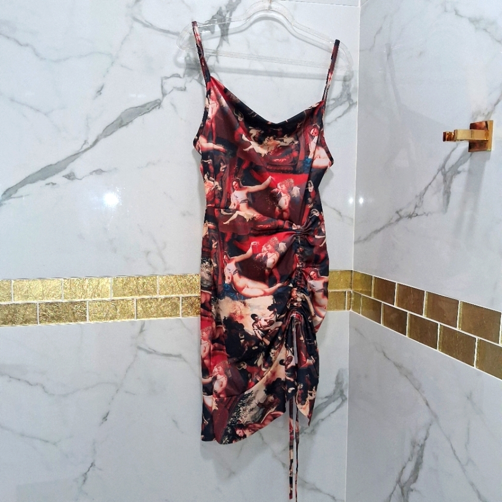 Red Renaissance Art Print Dress Small Romwe